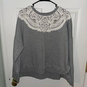 Boden Gray Sweatshirt with Lace Accent